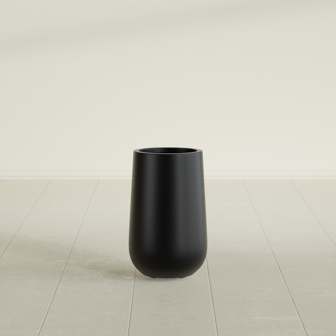 Hayden Urn Planter in Matte Black, 18"Diam × 29"H, shown empty