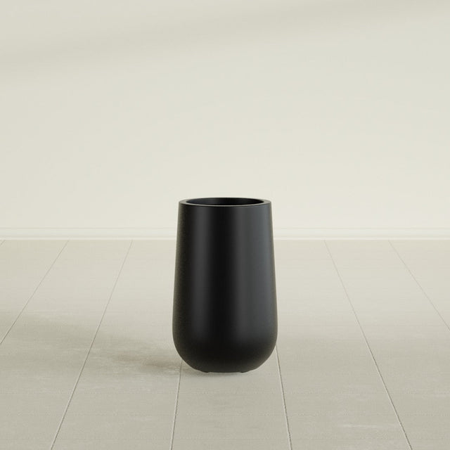 Hayden Urn Planter in Matte Black, 18"Diam × 29"H, shown empty