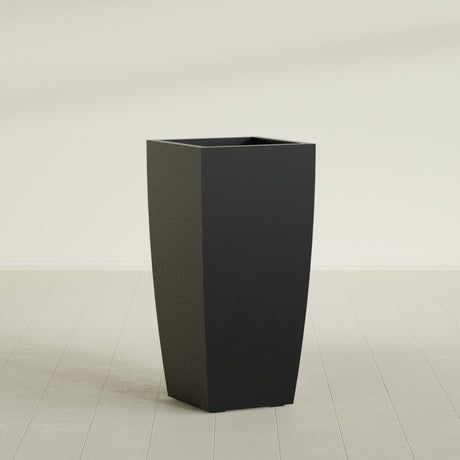 Toulan Tapered Square Planter in Matte Black, 20"W × 42"H, shown empty