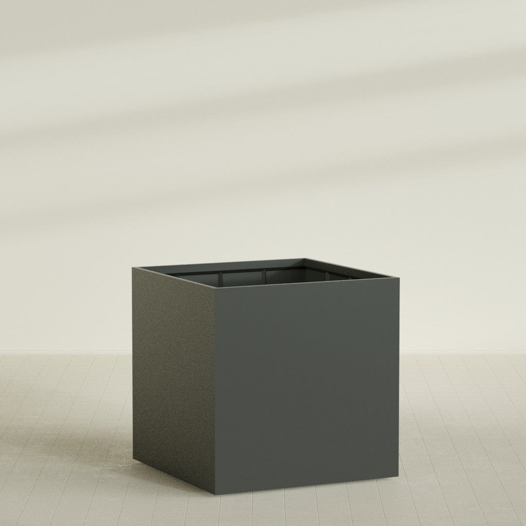 Montroy Cube Planter in Matte Charcoal, 60", shown empty