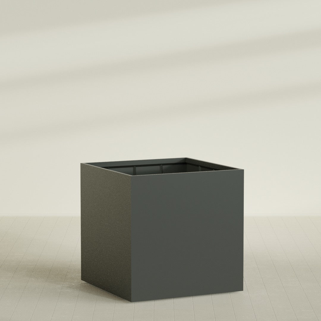 Montroy Cube Planter in Matte Charcoal, 60", shown empty