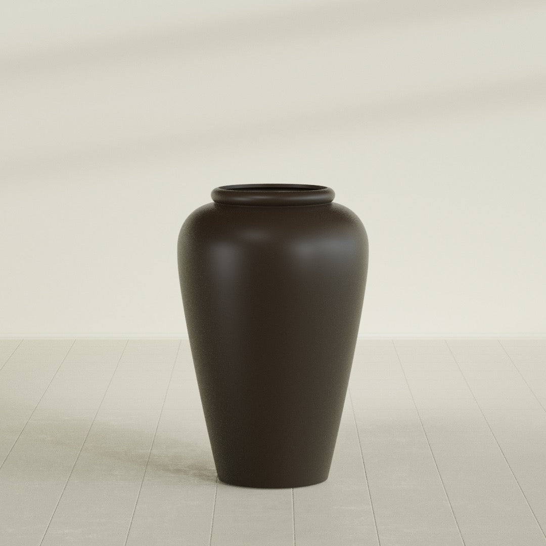 Barà Jar Planter in Matte Dark Brown, 24"D × 37"H, shown empty