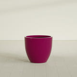 Wannsee Round Planter in Gloss Eggplant, 33"D × 29"H, shown empty