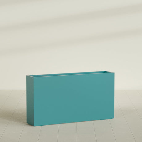 Delray Rectangular Planter in Satin Seafoam Green, 60"L × 12"D × 32"H, shown empty