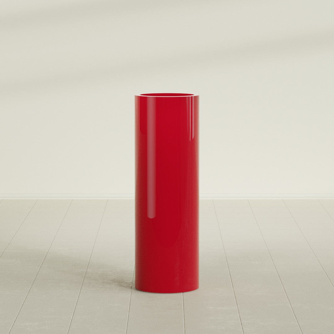 Corry Cylinder Planter in Gloss Red, 12"D × 36"H, shown empty