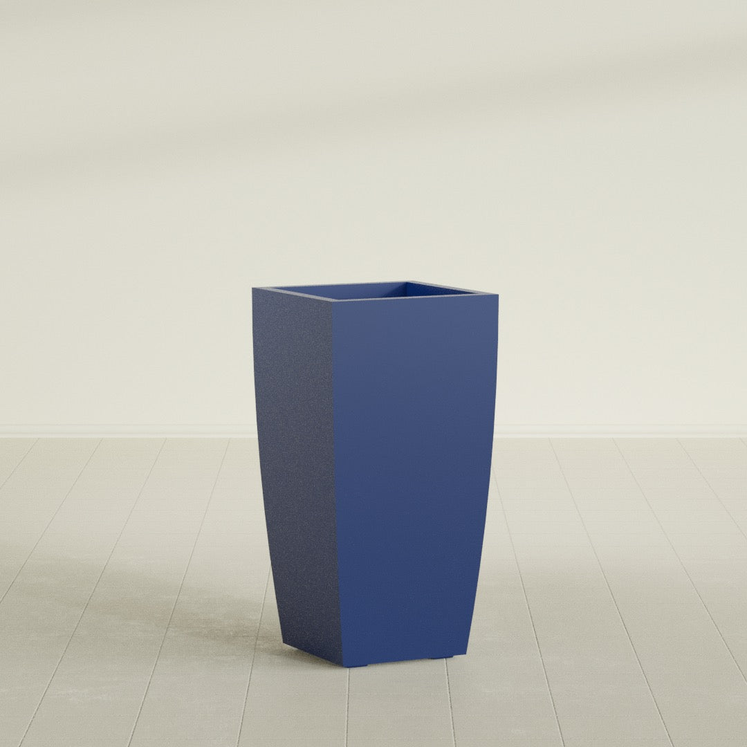 Toulan Tapered Square Planter in Matte Cobalt Blue, 18"W × 36"H, shown empty