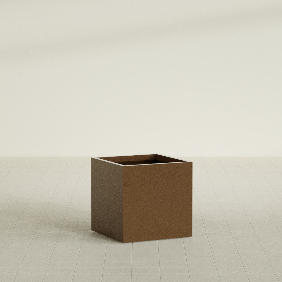 Montroy Cube Planter in Metallic Bronze, 28", shown empty