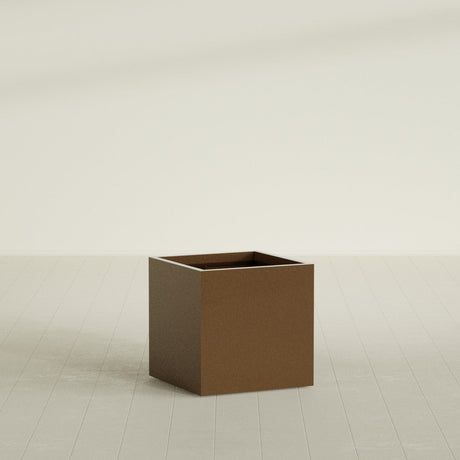 Montroy Cube Planter in Metallic Bronze, 28", shown empty