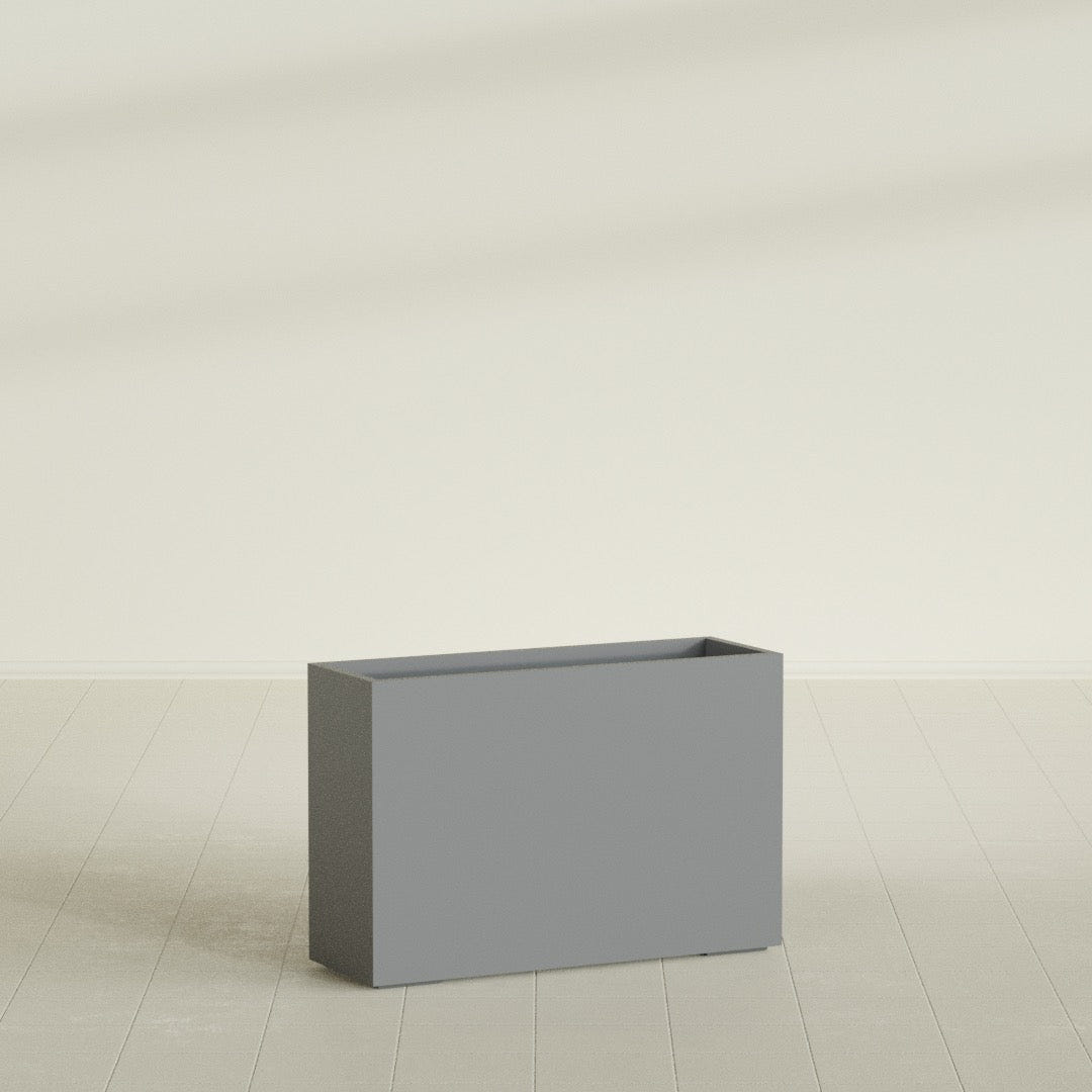 Potsdam Rectangular Planter in Matte Gunmetal, 48"L × 16"D × 32"H, shown empty