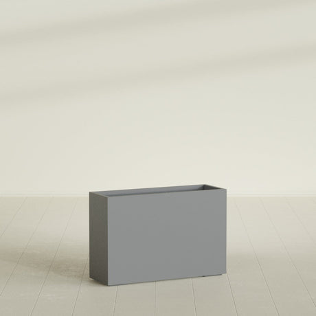 Potsdam Rectangular Planter in Matte Gunmetal, 48"L × 16"D × 32"H, shown empty
