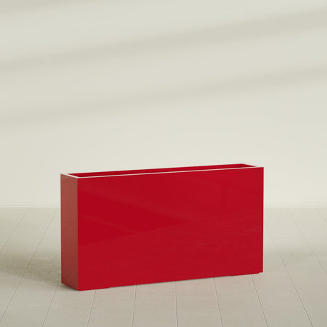 Delray Rectangular Planter in Gloss Red, 60"L × 12"D × 32"H, shown empty