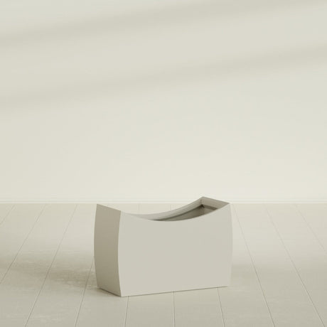 Seoul Curved Planter in Satin Beige, 36"L × 16"D × 24"H, shown empty
