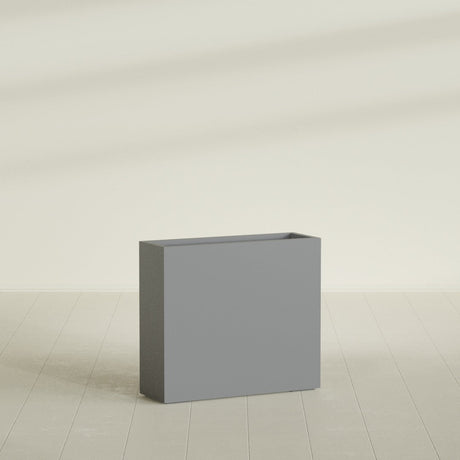 Delray Rectangular Planter in Matte Gunmetal, 36"L × 12"D × 32"H, shown empty