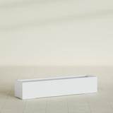Cuba Low Rectangular Planter in Gloss Bright White, 60"L × 14"D × 12"H, shown empty