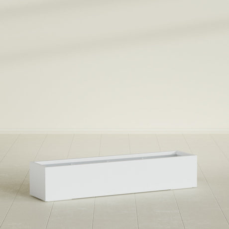 Cuba Low Rectangular Planter in Gloss Bright White, 60"L × 14"D × 12"H, shown empty
