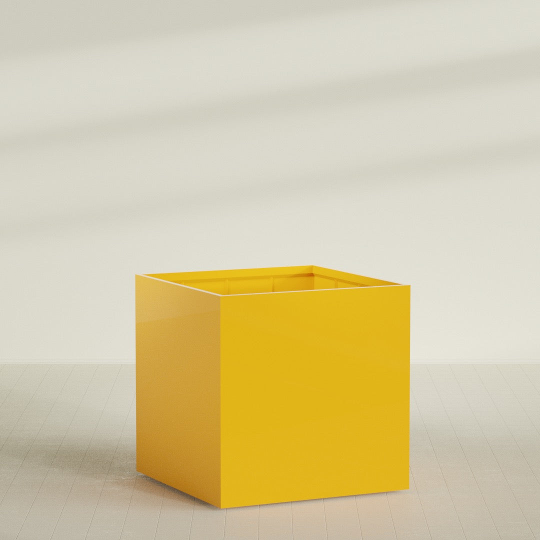 Montroy Cube Planter in Gloss Saffron, 60", shown empty