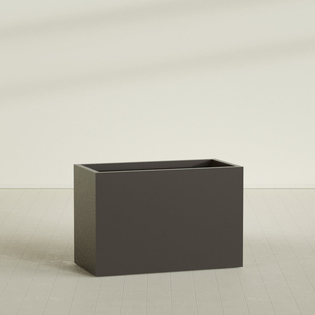 Brisbane Rectangular Planter in Matte Dark Brown, 48"L × 24"D × 32"H, shown empty