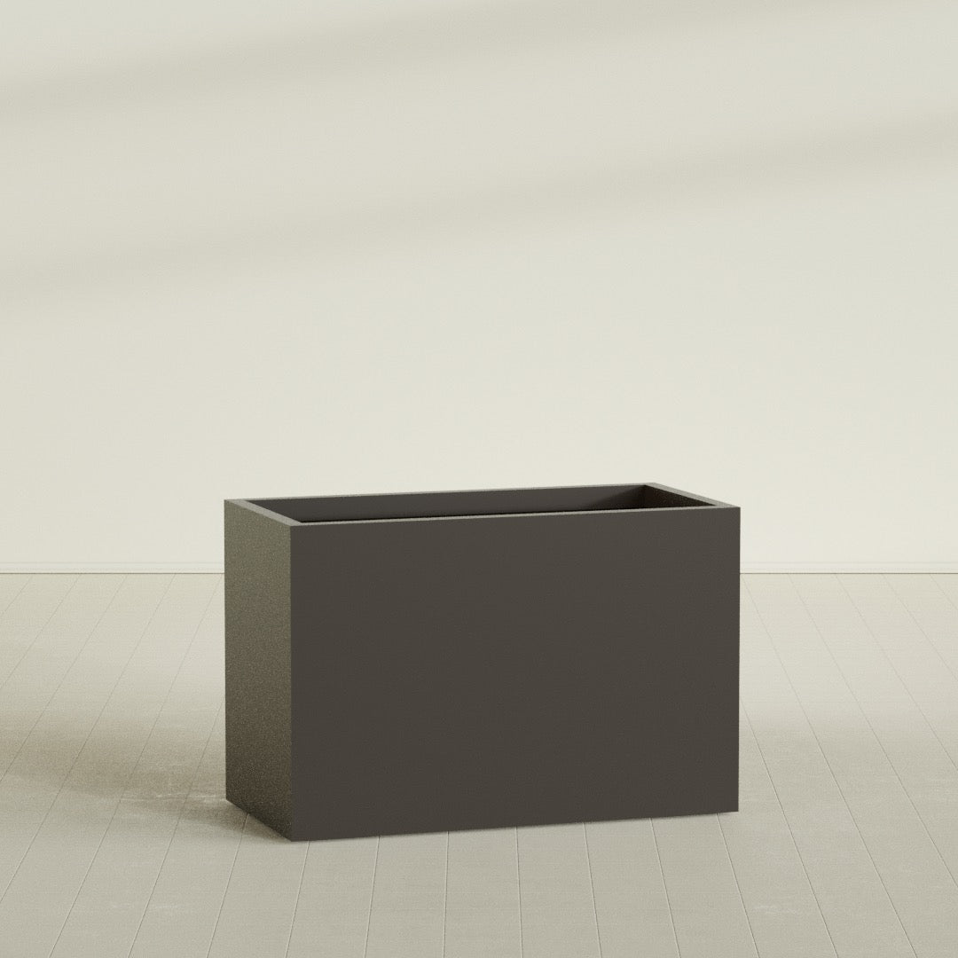 Brisbane Rectangular Planter in Matte Dark Brown, 48"L × 24"D × 32"H, shown empty