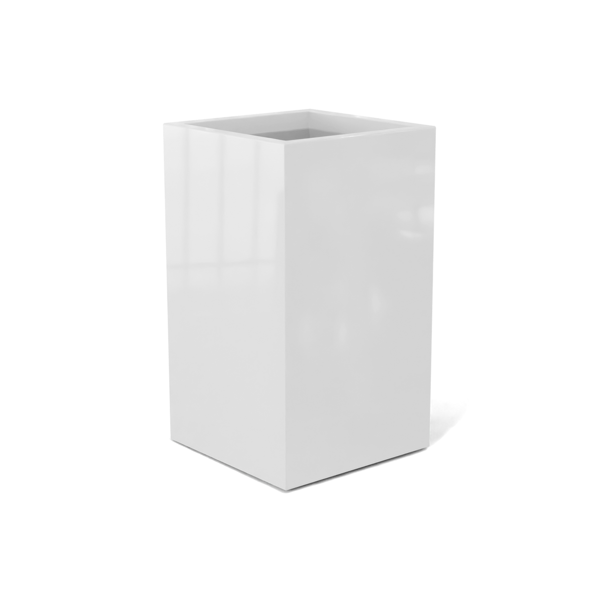Darwin corner fiberglass planter in Gloss Bright White, 24 × 24 × 42 in, studio render