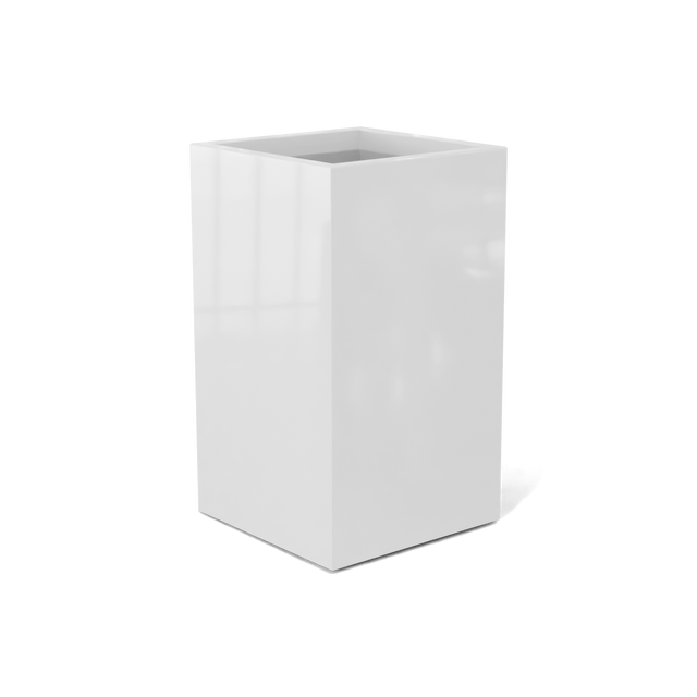 Darwin corner fiberglass planter in Gloss Bright White, 24 × 24 × 42 in, studio render