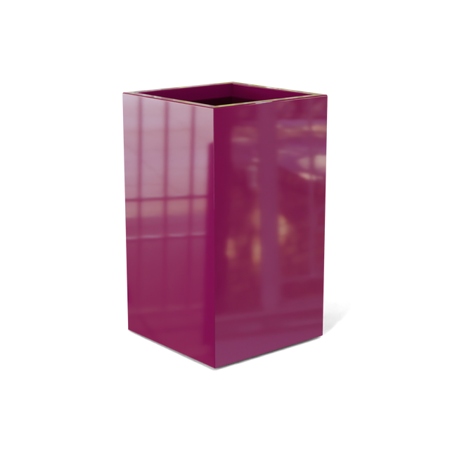 Darwin corner fiberglass planter in Gloss Eggplant, 24 × 24 × 42 in, studio render