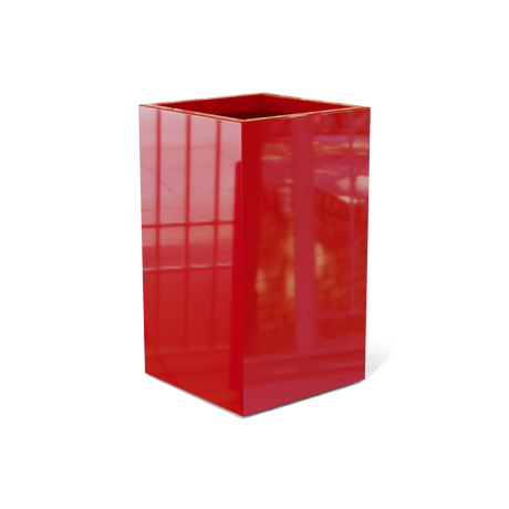Darwin corner fiberglass planter in Gloss Red, 24 × 24 × 42 in, studio render