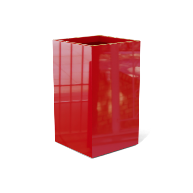 Darwin corner fiberglass planter in Gloss Red, 24 × 24 × 42 in, studio render