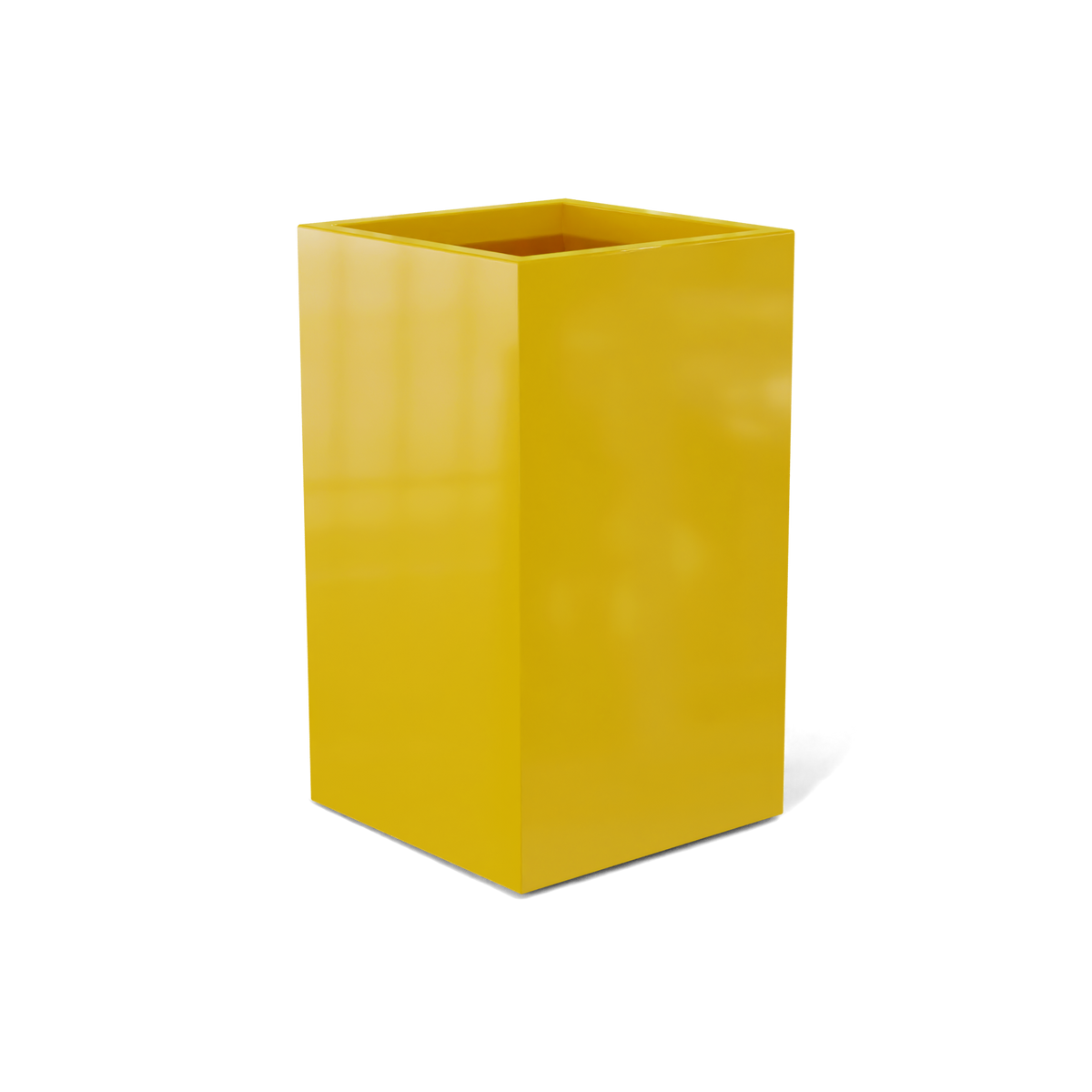Darwin corner fiberglass planter in Gloss Saffron, 24 × 24 × 42 in, studio render