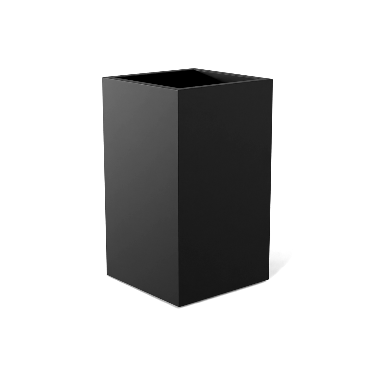 Darwin corner fiberglass planter in Matte Black, 24 × 24 × 42 in, studio render