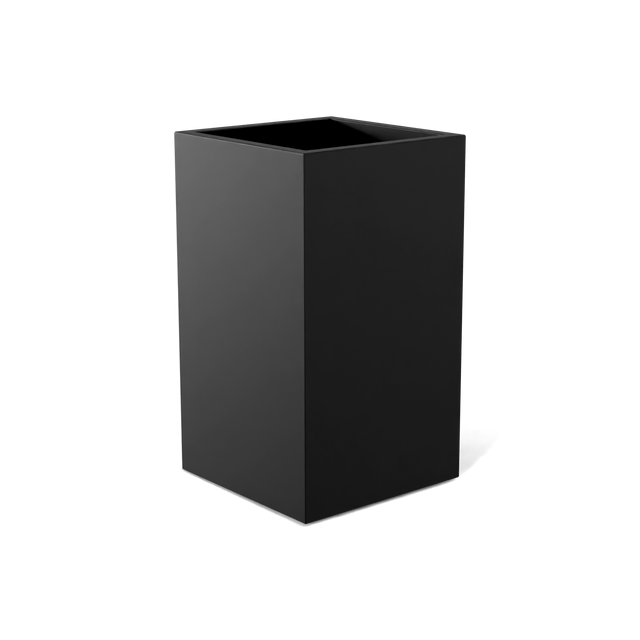 Darwin corner fiberglass planter in Matte Black, 24 × 24 × 42 in, studio render