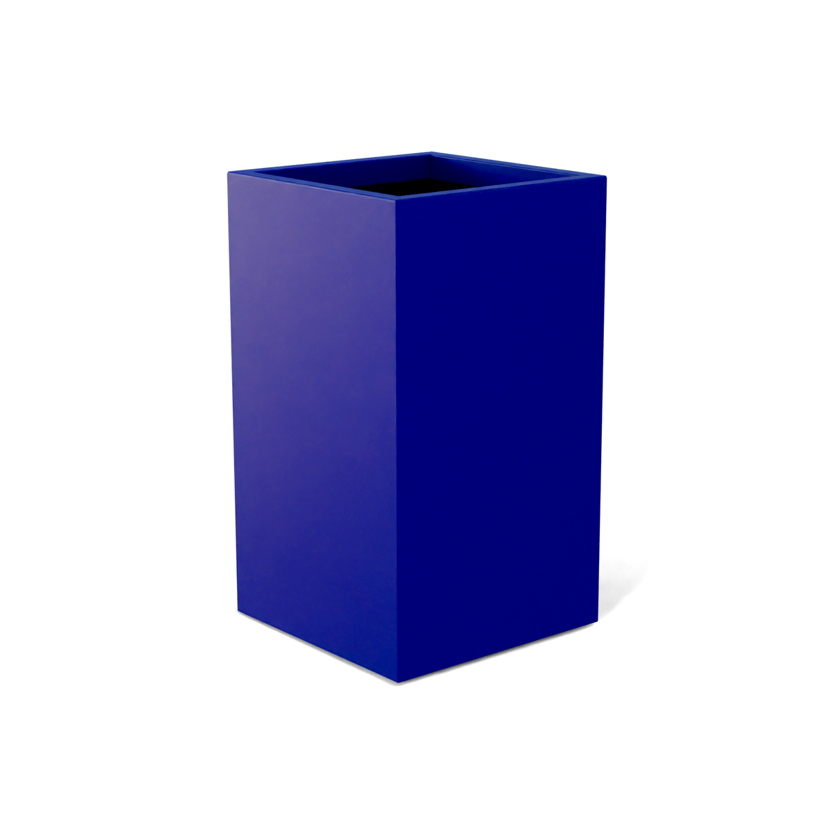Darwin corner fiberglass planter in Matte Cobalt Blue, 24 × 24 × 42 in, studio render