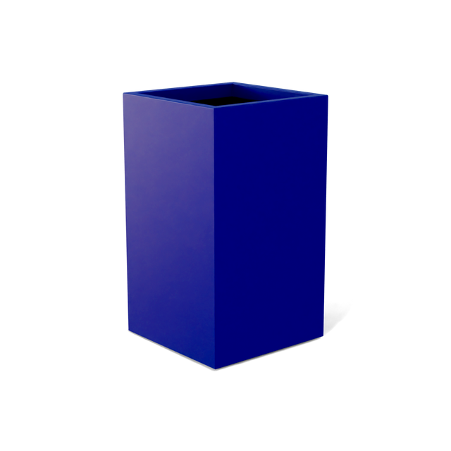 Darwin corner fiberglass planter in Matte Cobalt Blue, 24 × 24 × 42 in, studio render