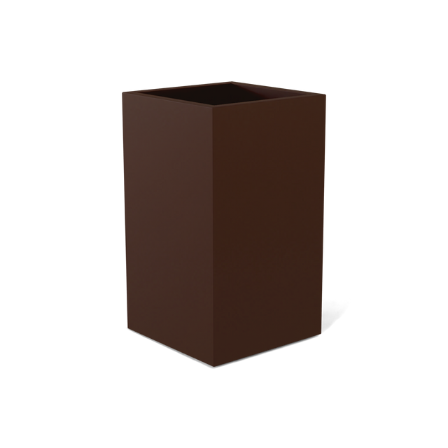 Darwin corner fiberglass planter in Matte Dark Brown, 24 × 24 × 42 in, studio render