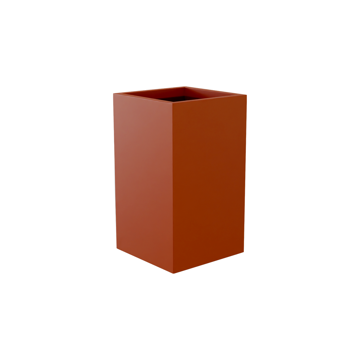 Darwin corner fiberglass planter in Matte Terra Cotta
