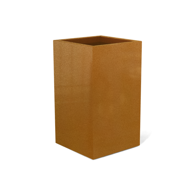 Darwin corner fiberglass planter in Metallic Bronze, 24 × 24 × 42 in, studio render