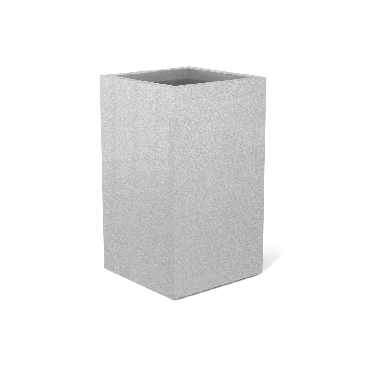 Darwin corner fiberglass planter in Metallic Silver, 24 × 24 × 42 in, studio render