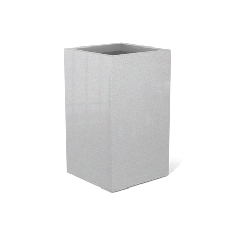 Darwin corner fiberglass planter in Metallic Silver, 24 × 24 × 42 in, studio render