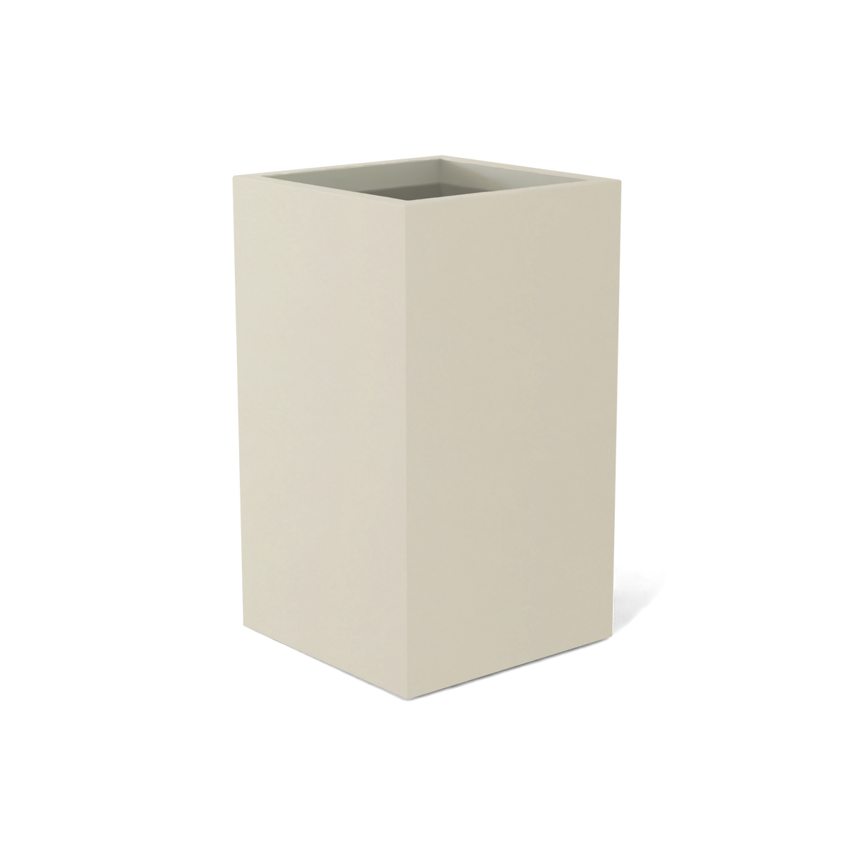Darwin corner fiberglass planter in Satin Beige, 24 × 24 × 42 in, studio render