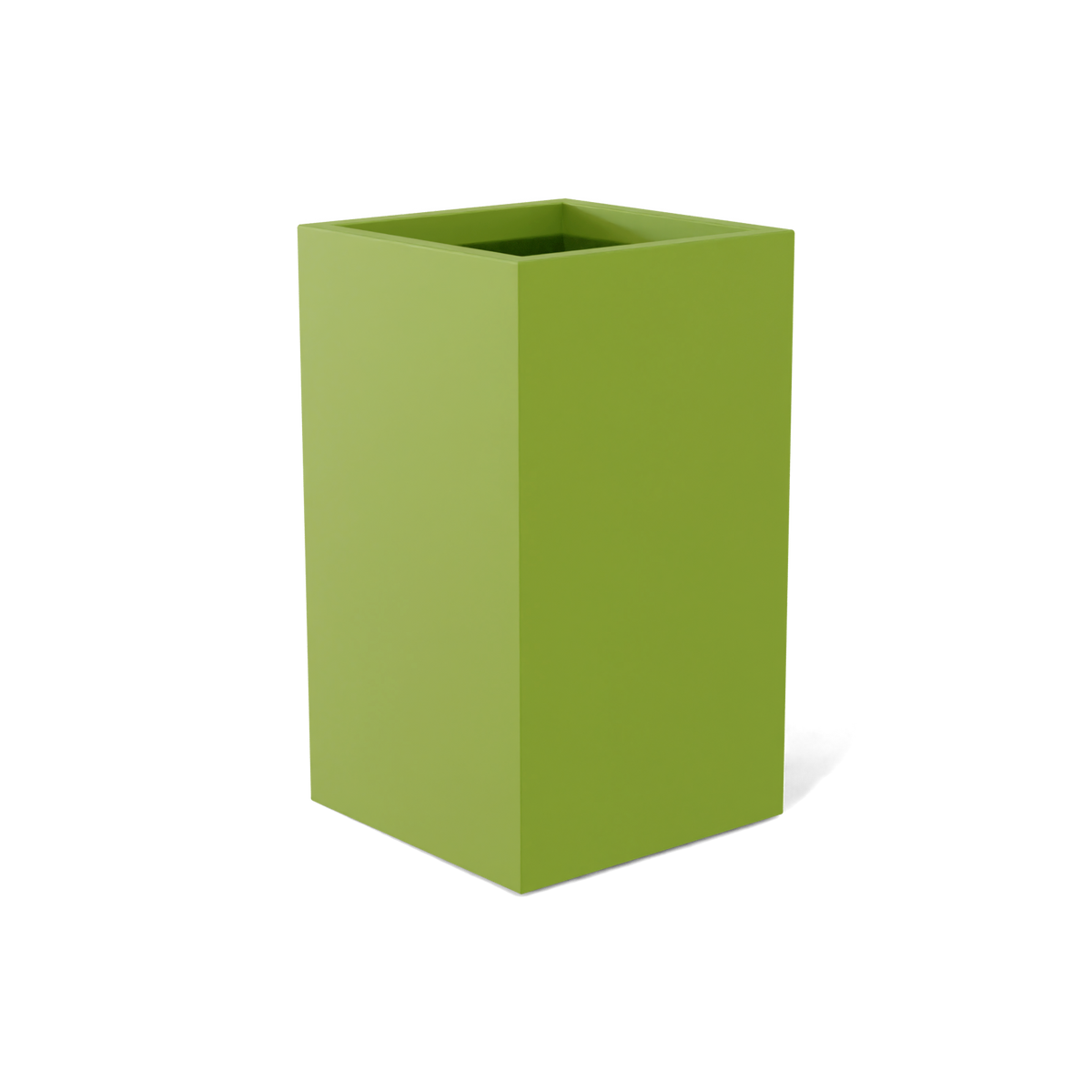 Darwin corner fiberglass planter in Satin Green, 24 × 24 × 42 in, studio render
