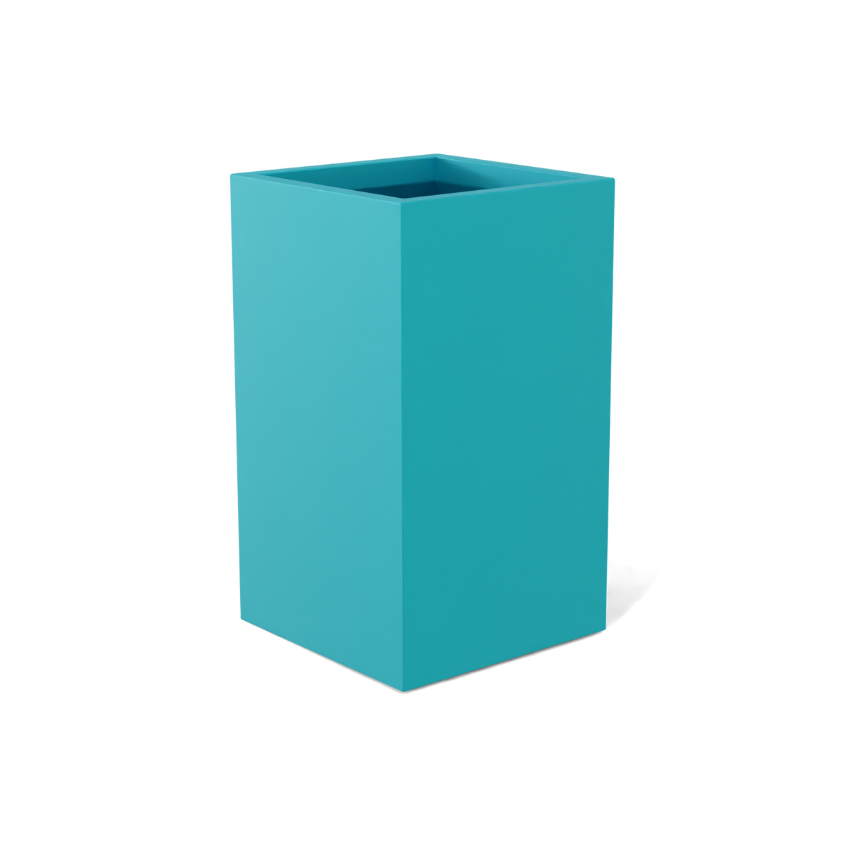 Darwin corner fiberglass planter in Satin Seafoam Green, 24 × 24 × 42 in, studio render