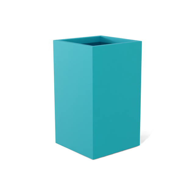 Darwin corner fiberglass planter in Satin Seafoam Green, 24 × 24 × 42 in, studio render