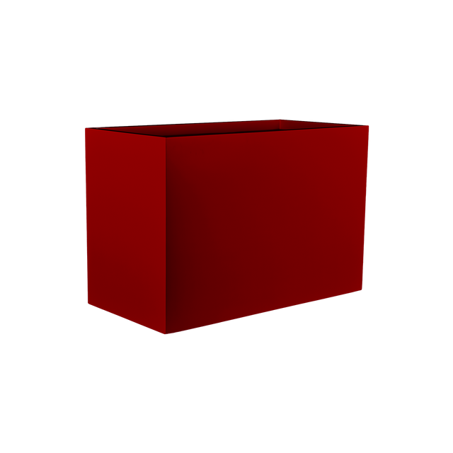 Darwin rectangular fiberglass planter in Gloss Red, 72 × 24 × 42 in, studio render