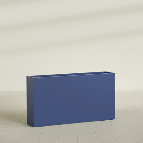 Delray Rectangular Planter in Matte Cobalt Blue, 60"L × 12"D × 32"H, shown empty