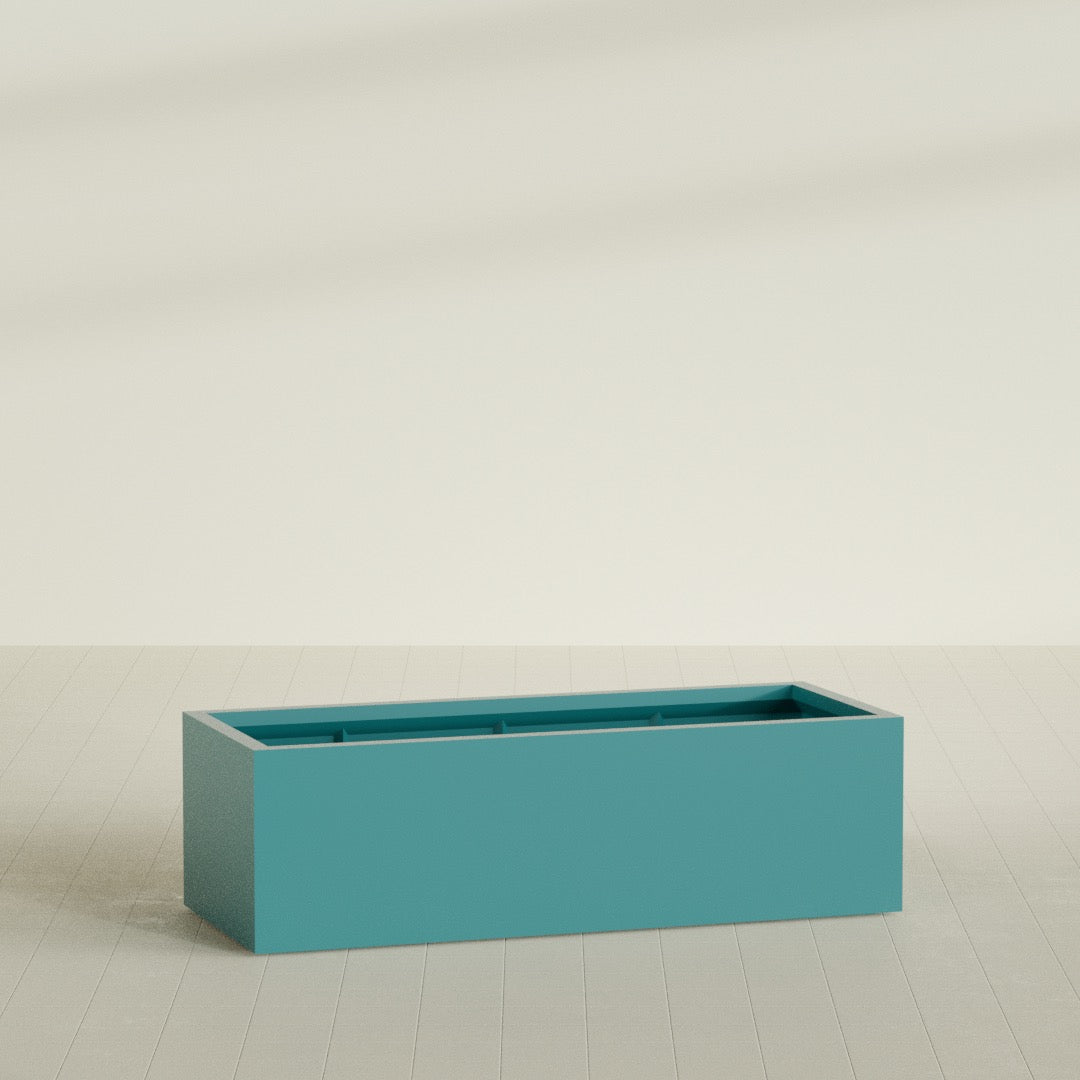 Torino Wide Rectangular Planter in Satin Seafoam Green, 60"L × 24"D × 18"H, shown empty