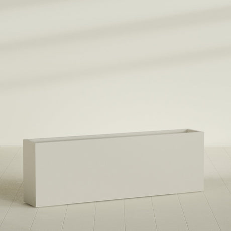 Hollywood Narrow Rectangular Planter in Satin Beige, 72"L × 12"D × 24"H, shown empty