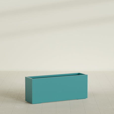 Tolga Rectangular Planter in Satin Seafoam Green, 60"L × 16"D × 24"H, shown empty