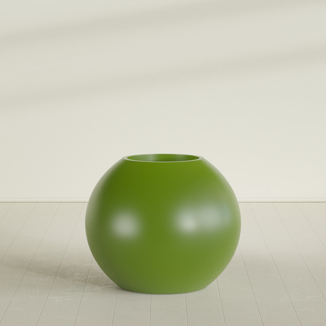 Globe Planter in Satin Green, 36"D × 30"H, shown empty