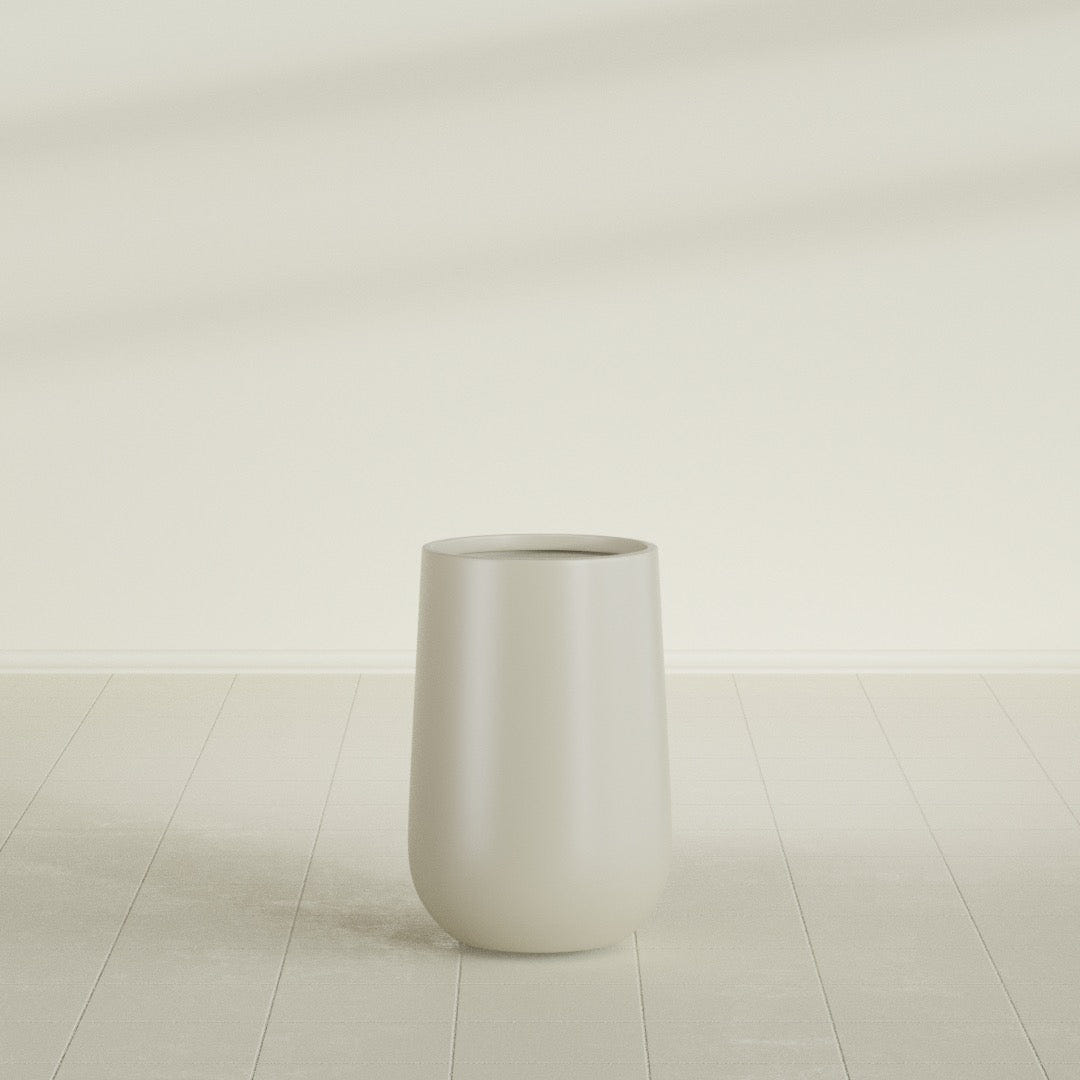 Hayden Urn Planter in Satin Beige, 12"D × 20"H, shown empty