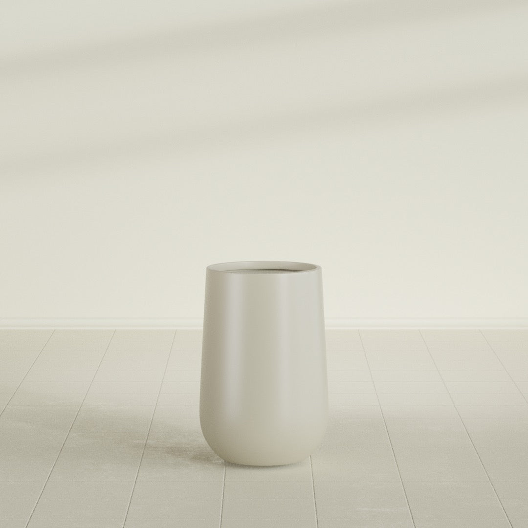 Hayden Urn Planter in Satin Beige, 12"Diam × 20"H, shown empty