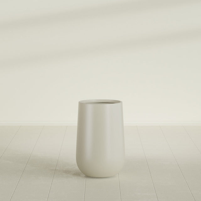 Hayden Urn Planter in Satin Beige, 12"D × 20"H, shown empty